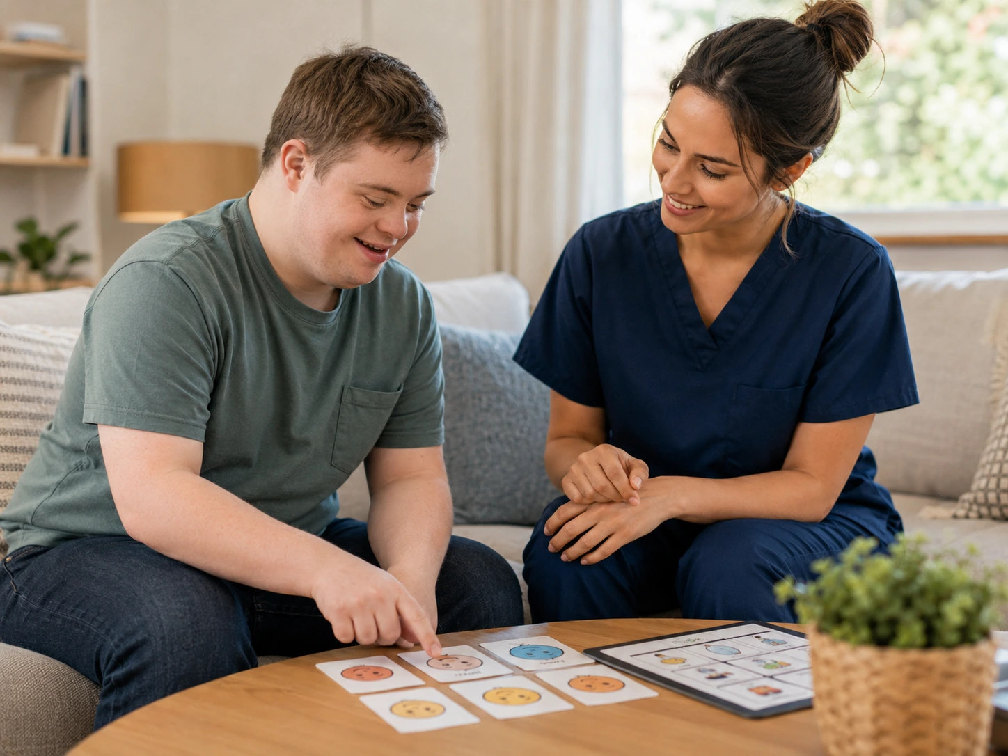 Couple working on puzzle together at home