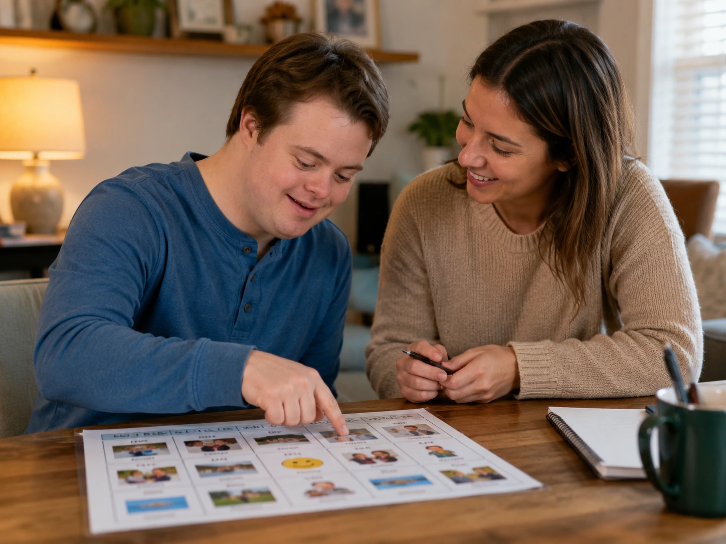 Healthcare provider sharing memories with elderly resident